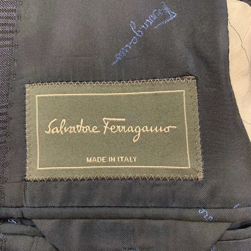 SALVATORE FERRAGAMO Navy Plaid Linen Blend Notch Lapel Sport Coat - Picture 8 of 8